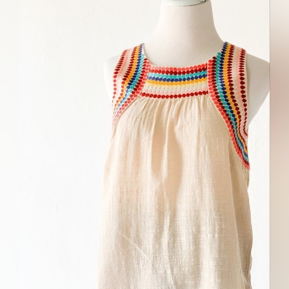 MACA EMBROIDERED MULTICOLORED GAUGE CREAM TOP M - Picture 5 of 16